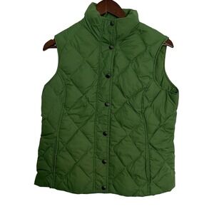 Lands End Womens S Green Down Puffer Vest Quilted Snap Front Lightweight Preppy